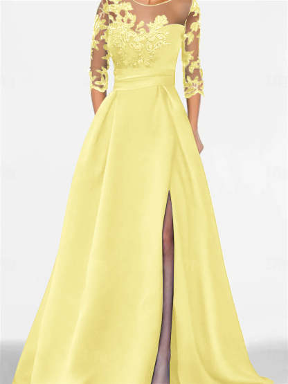 Sweetheart A-Line Princess Floor-Length Mother of the Bride Dress with 3/4 Sleeves Lace & Side Split-BMbridal
