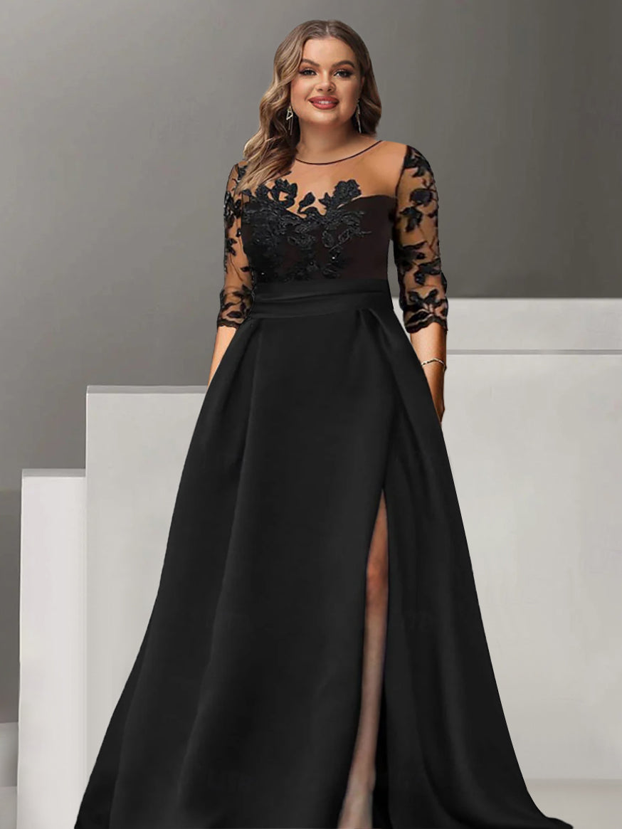 Sweetheart A-Line Princess Floor-Length Mother of the Bride Dress with 3/4 Sleeves Lace & Side Split-BMbridal