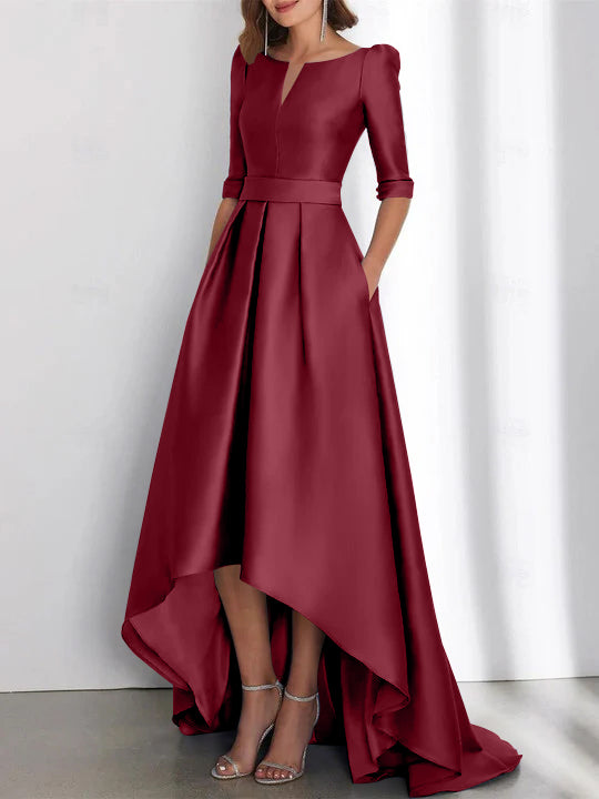 Asymmetrical A-Line Princess Mother of the Bride Dresses with Half Sleeves and Pockets-BMbridal
