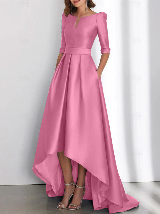 Asymmetrical A-Line Princess Mother of the Bride Dresses with Half Sleeves and Pockets-BMbridal