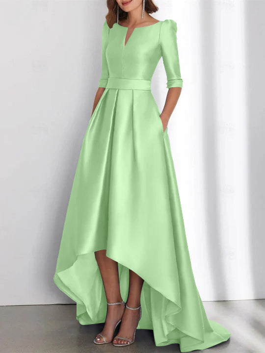 Asymmetrical A-Line Princess Mother of the Bride Dresses with Half Sleeves and Pockets-BMbridal