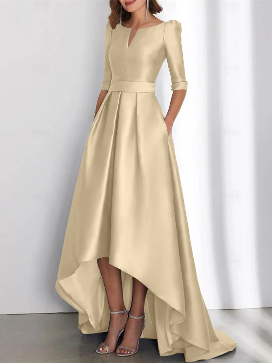 Asymmetrical A-Line Princess Mother of the Bride Dresses with Half Sleeves and Pockets-BMbridal