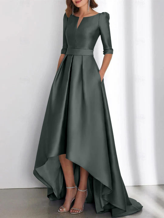 Asymmetrical A-Line Princess Mother of the Bride Dresses with Half Sleeves and Pockets-BMbridal