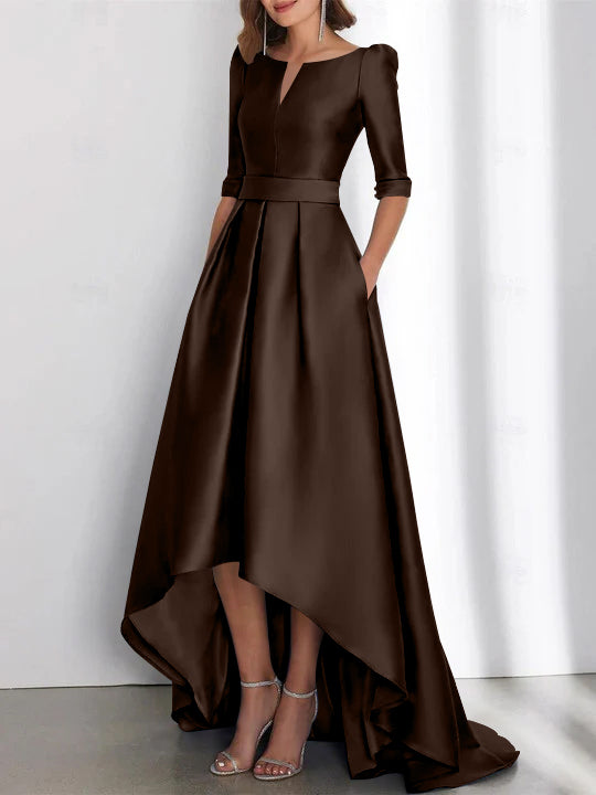 Asymmetrical A-Line Princess Mother of the Bride Dresses with Half Sleeves and Pockets-BMbridal