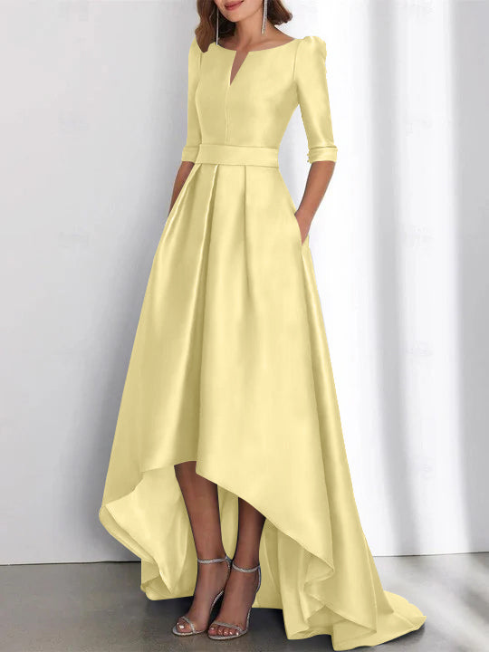 Asymmetrical A-Line Princess Mother of the Bride Dresses with Half Sleeves and Pockets-BMbridal