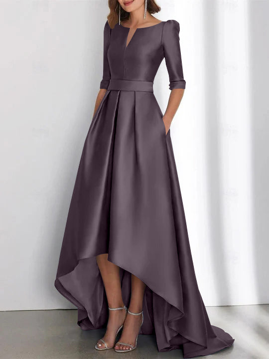 Asymmetrical A-Line Princess Mother of the Bride Dresses with Half Sleeves and Pockets-BMbridal