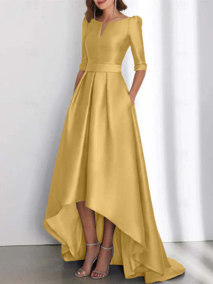 Asymmetrical A-Line Princess Mother of the Bride Dresses with Half Sleeves and Pockets-BMbridal
