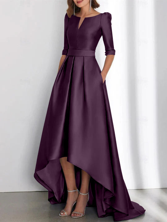 Asymmetrical A-Line Princess Mother of the Bride Dresses with Half Sleeves and Pockets-BMbridal