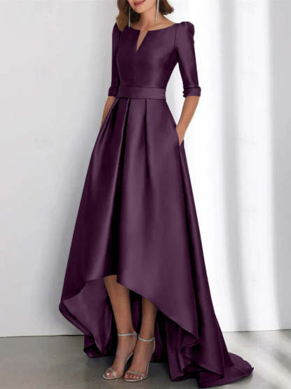 Asymmetrical A-Line Princess Mother of the Bride Dresses with Half Sleeves and Pockets-BMbridal
