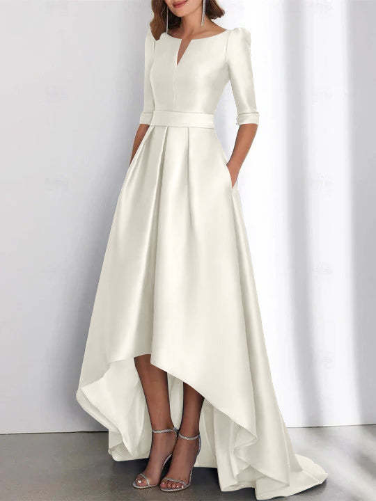 Asymmetrical A-Line Princess Mother of the Bride Dresses with Half Sleeves and Pockets-BMbridal