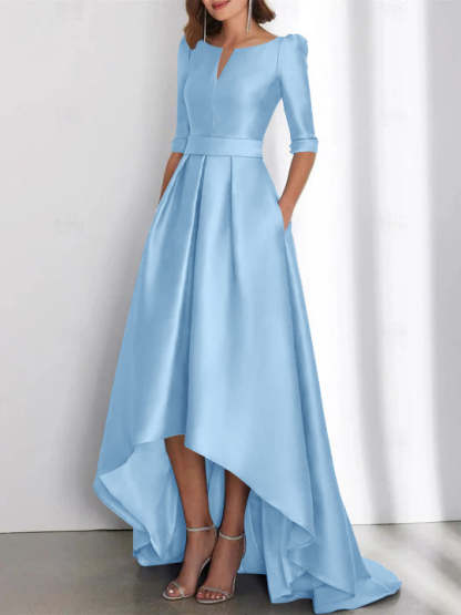 Asymmetrical A-Line Princess Mother of the Bride Dresses with Half Sleeves and Pockets-BMbridal