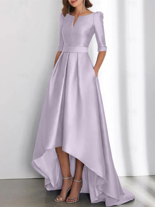 Asymmetrical A-Line Princess Mother of the Bride Dresses with Half Sleeves and Pockets-BMbridal