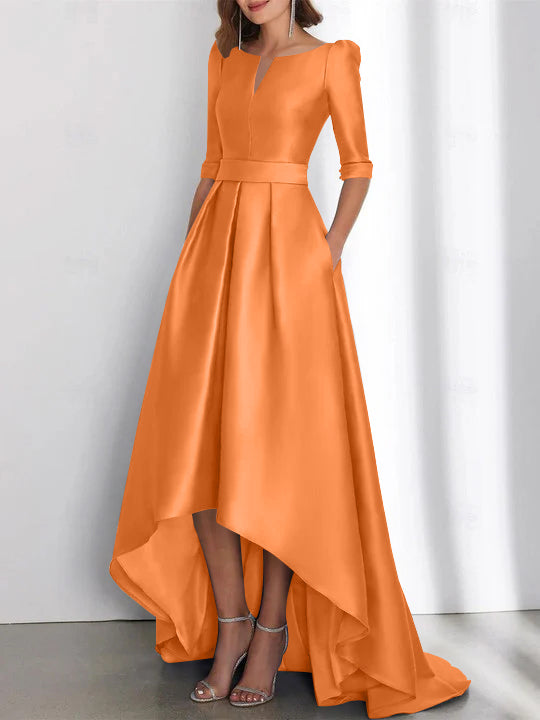 Asymmetrical A-Line Princess Mother of the Bride Dresses with Half Sleeves and Pockets-BMbridal