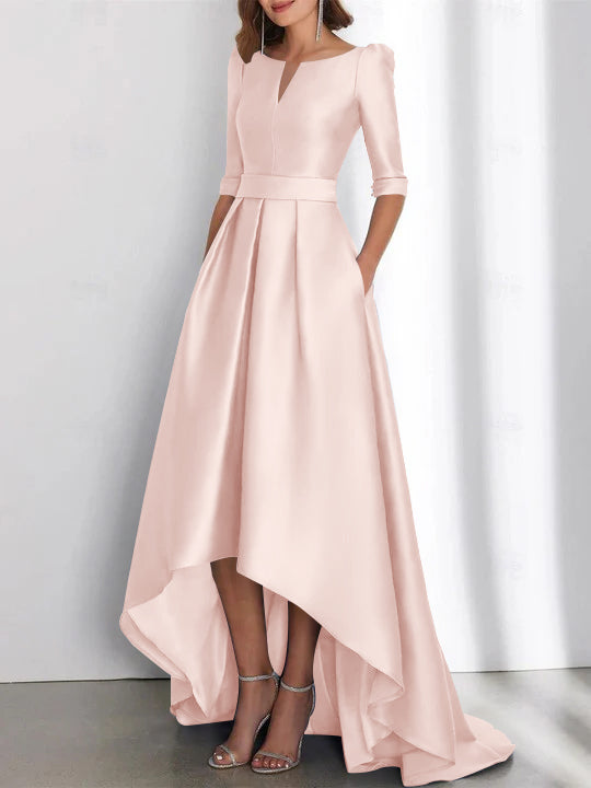 Asymmetrical A-Line Princess Mother of the Bride Dresses with Half Sleeves and Pockets-BMbridal