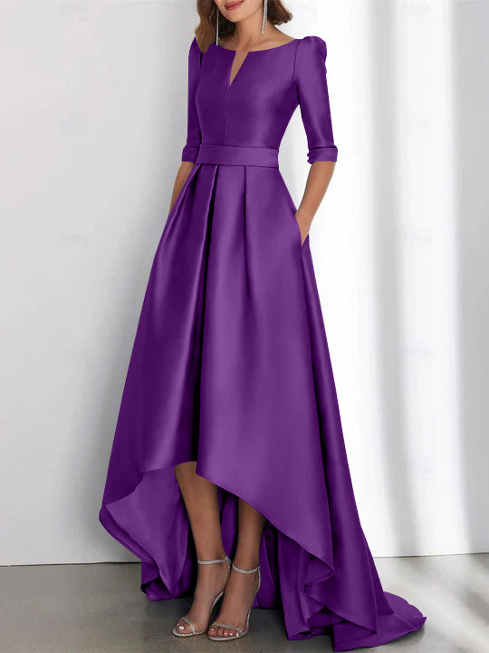 Asymmetrical A-Line Princess Mother of the Bride Dresses with Half Sleeves and Pockets-BMbridal