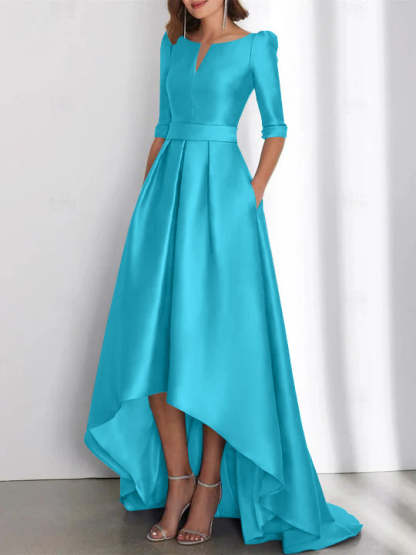 Asymmetrical A-Line Princess Mother of the Bride Dresses with Half Sleeves and Pockets-BMbridal