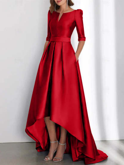 Asymmetrical A-Line Princess Mother of the Bride Dresses with Half Sleeves and Pockets-BMbridal