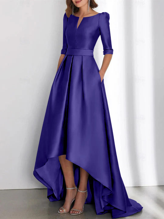 Asymmetrical A-Line Princess Mother of the Bride Dresses with Half Sleeves and Pockets-BMbridal