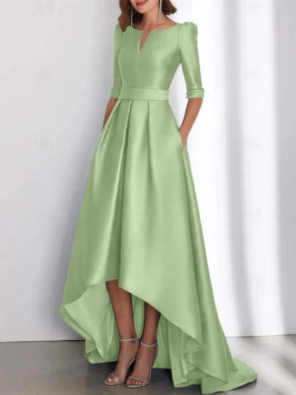Asymmetrical A-Line Princess Mother of the Bride Dresses with Half Sleeves and Pockets-BMbridal