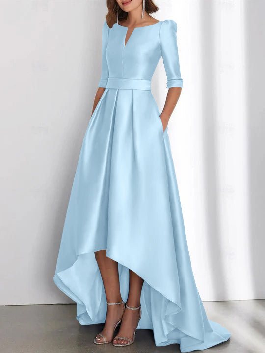 Asymmetrical A-Line Princess Mother of the Bride Dresses with Half Sleeves and Pockets-BMbridal