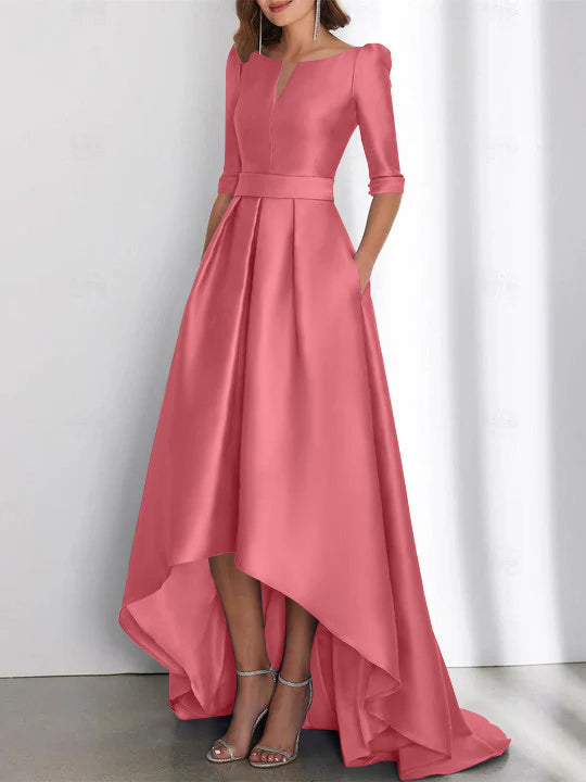 Asymmetrical A-Line Princess Mother of the Bride Dresses with Half Sleeves and Pockets-BMbridal