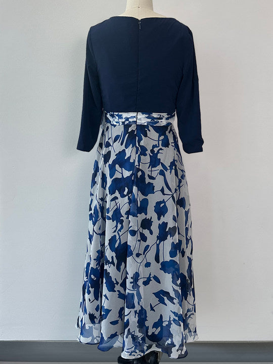 Princess A-Line V-Neck Floral Mother of the Bride Dress with 3/4 Sleeves and Ankle Length-BMbridal