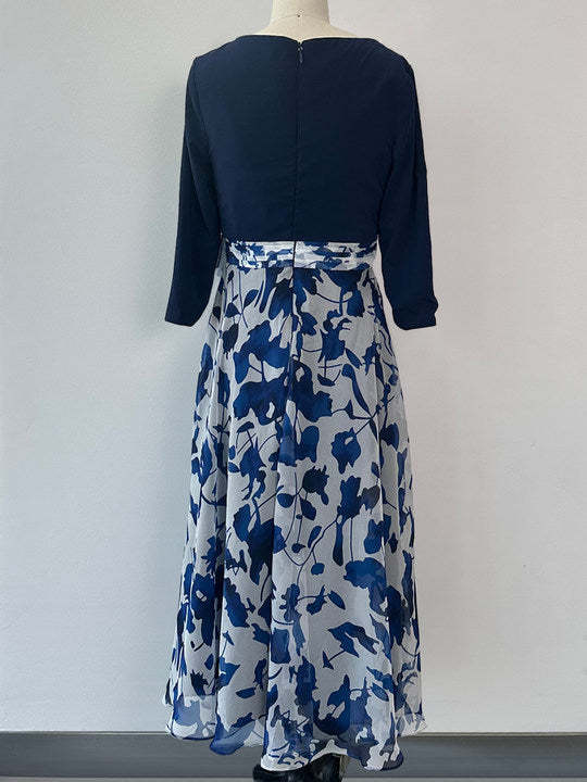 Princess A-Line V-Neck Floral Mother of the Bride Dress with 3/4 Sleeves and Ankle Length-BMbridal