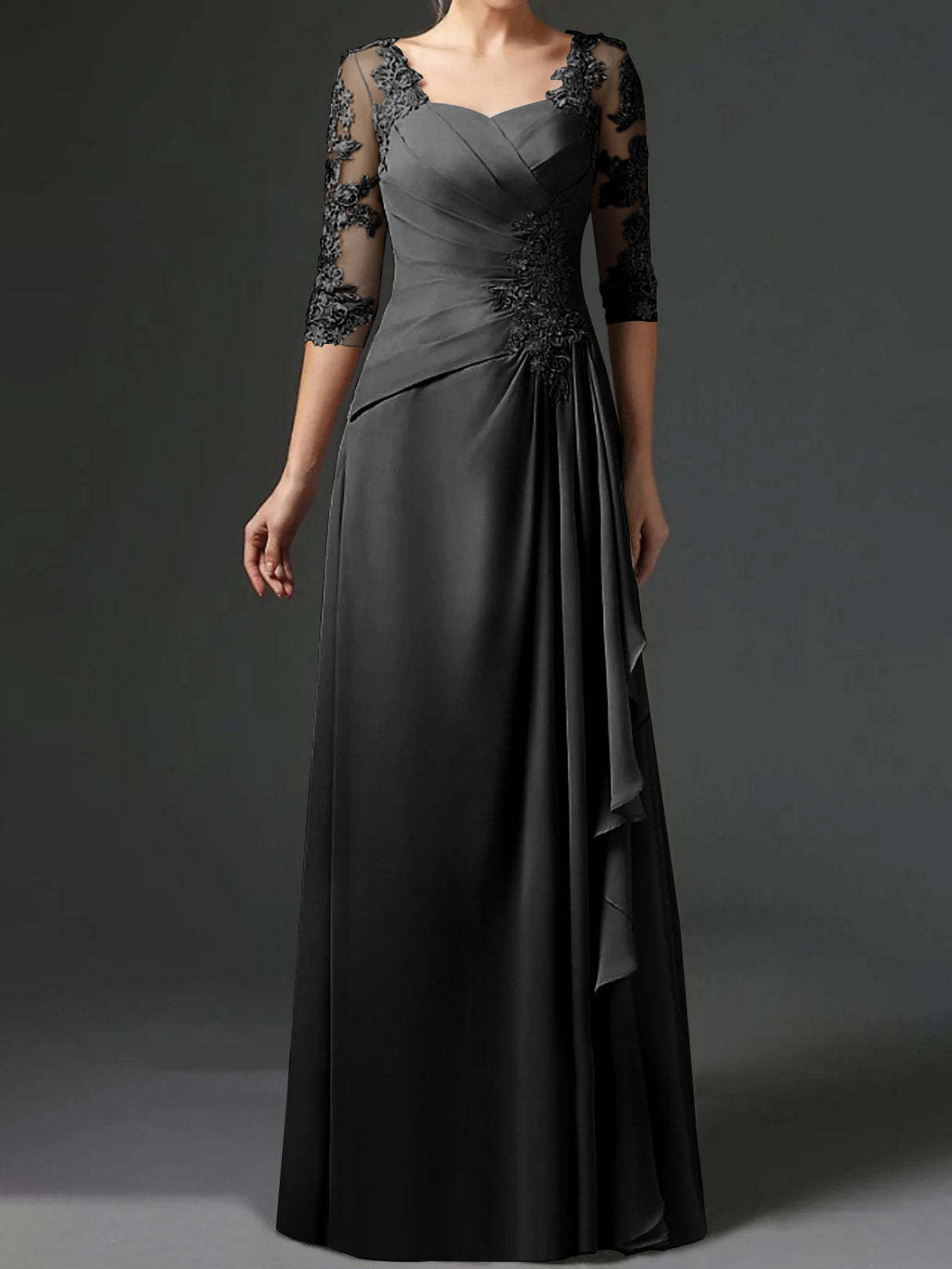 Floor-Length A-Line Princess Gown with Square Neck and Half Sleeves-BMbridal
