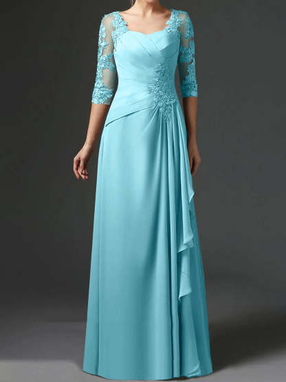 Floor-Length A-Line Princess Gown with Square Neck and Half Sleeves-BMbridal
