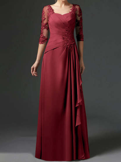 Floor-Length A-Line Princess Gown with Square Neck and Half Sleeves-BMbridal