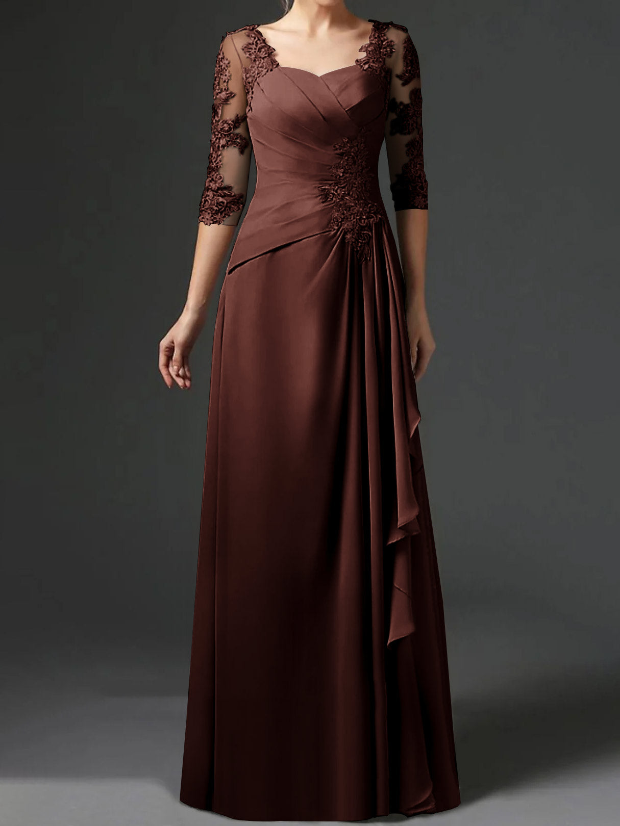 Floor-Length A-Line Princess Gown with Square Neck and Half Sleeves-BMbridal