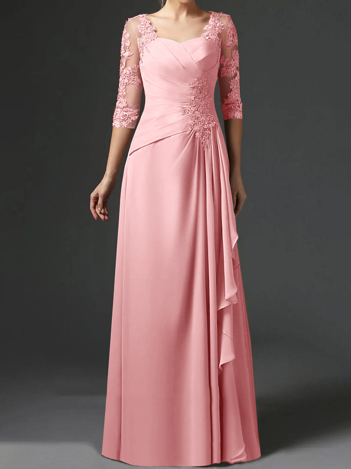 Floor-Length A-Line Princess Gown with Square Neck and Half Sleeves-BMbridal