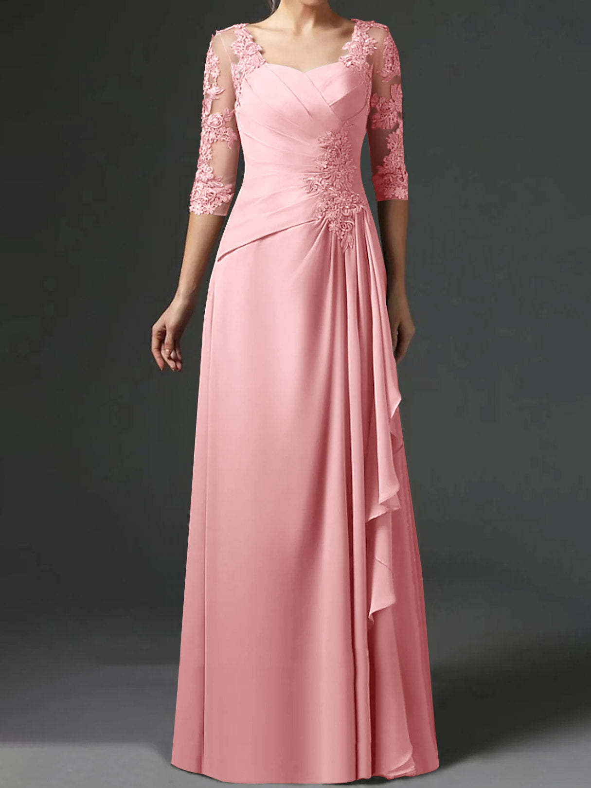 Floor-Length A-Line Princess Gown with Square Neck and Half Sleeves-BMbridal