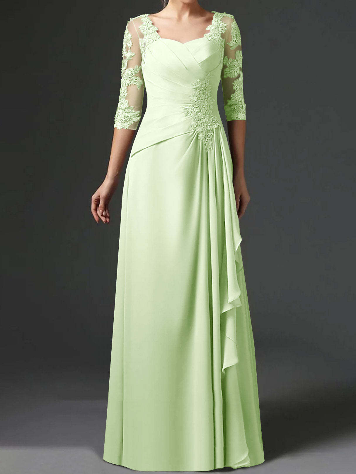 Floor-Length A-Line Princess Gown with Square Neck and Half Sleeves-BMbridal
