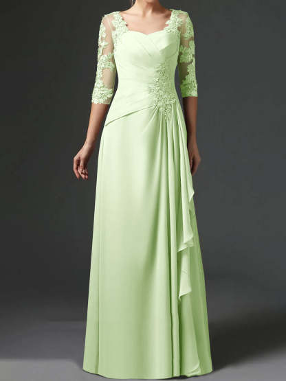 Floor-Length A-Line Princess Gown with Square Neck and Half Sleeves-BMbridal