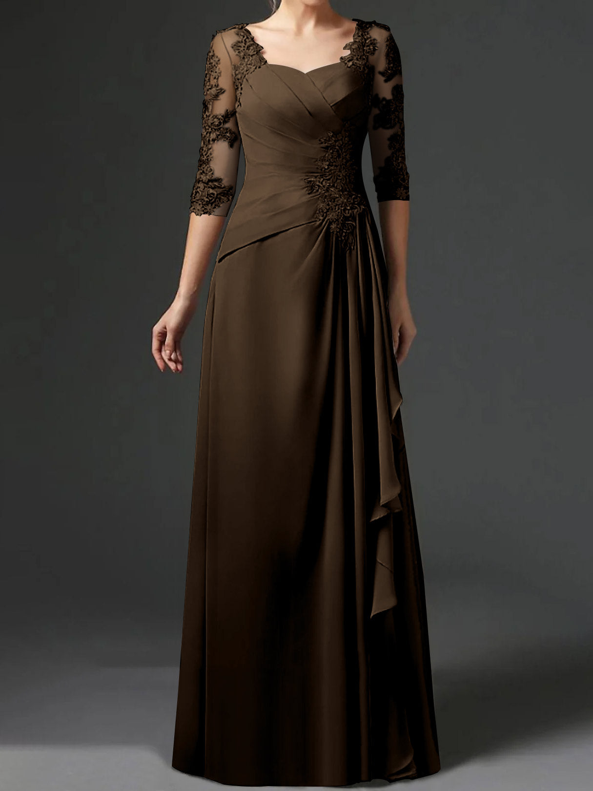 Floor-Length A-Line Princess Gown with Square Neck and Half Sleeves-BMbridal