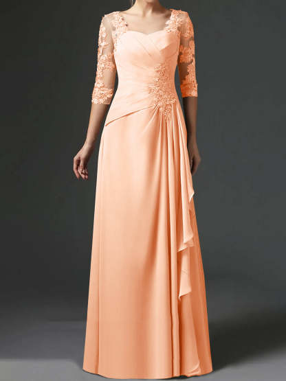 Floor-Length A-Line Princess Gown with Square Neck and Half Sleeves-BMbridal