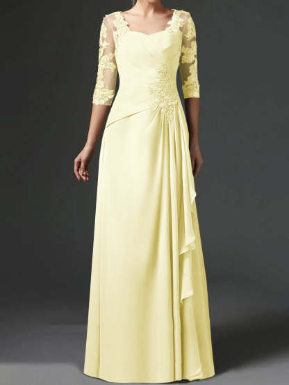Floor-Length A-Line Princess Gown with Square Neck and Half Sleeves-BMbridal