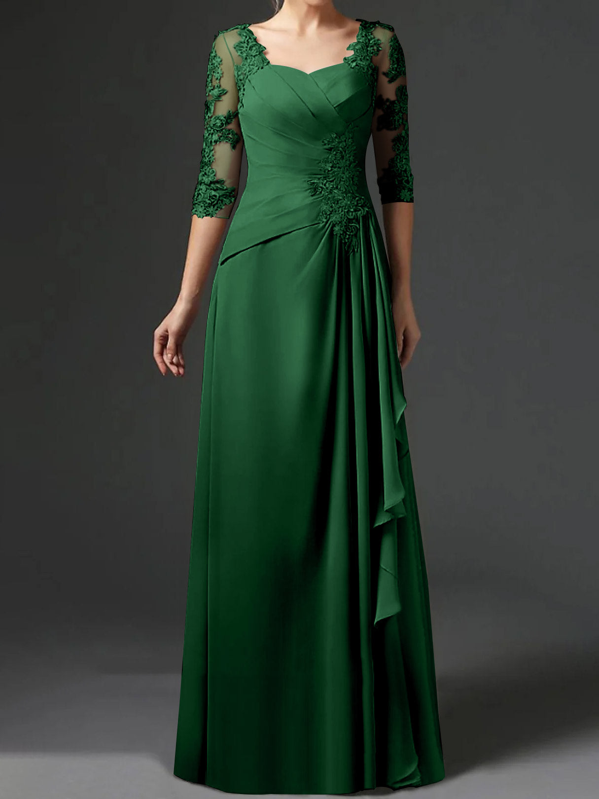 Floor-Length A-Line Princess Gown with Square Neck and Half Sleeves-BMbridal