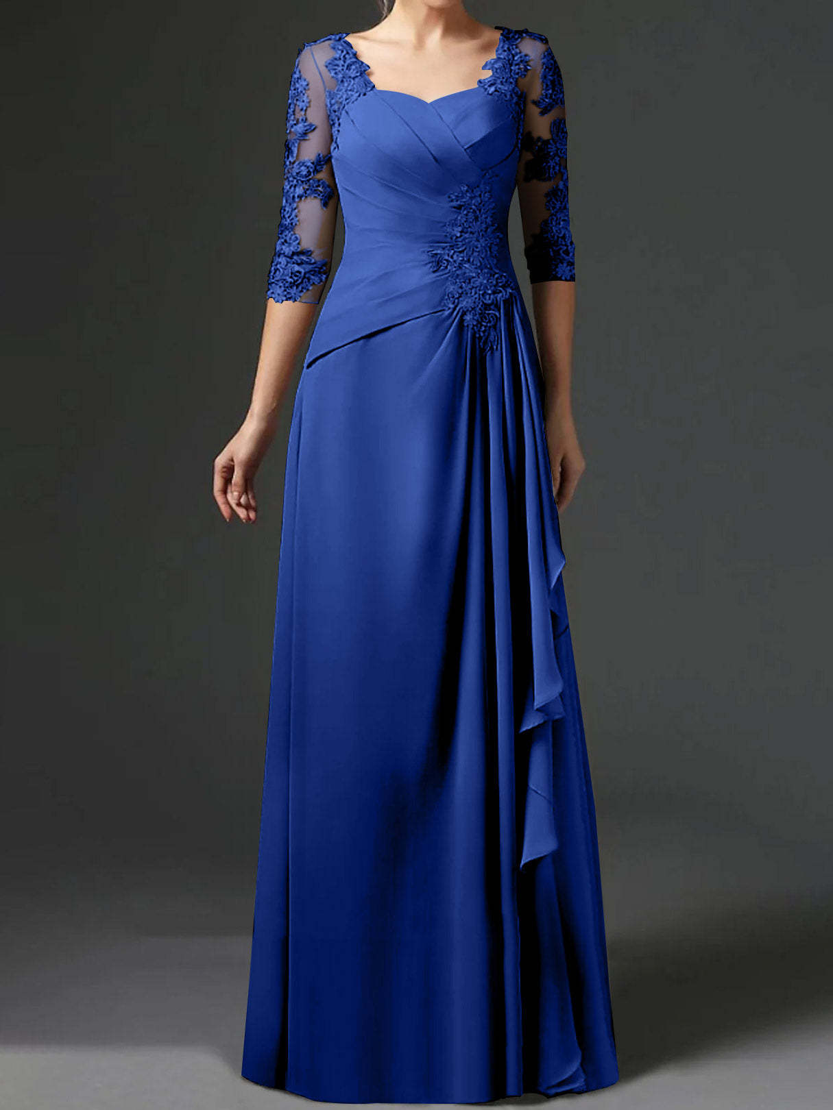 Floor-Length A-Line Princess Gown with Square Neck and Half Sleeves-BMbridal