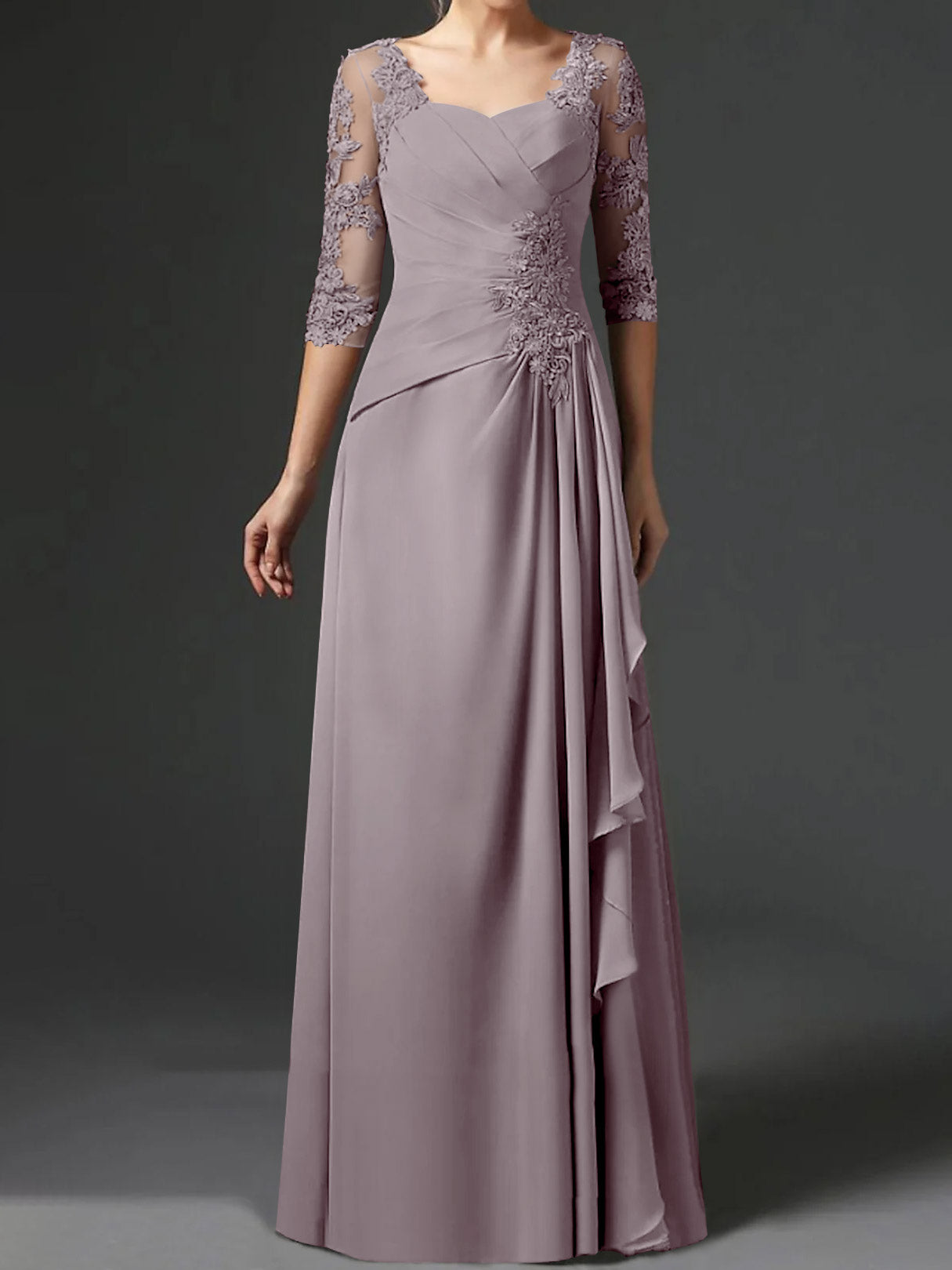 Floor-Length A-Line Princess Gown with Square Neck and Half Sleeves-BMbridal