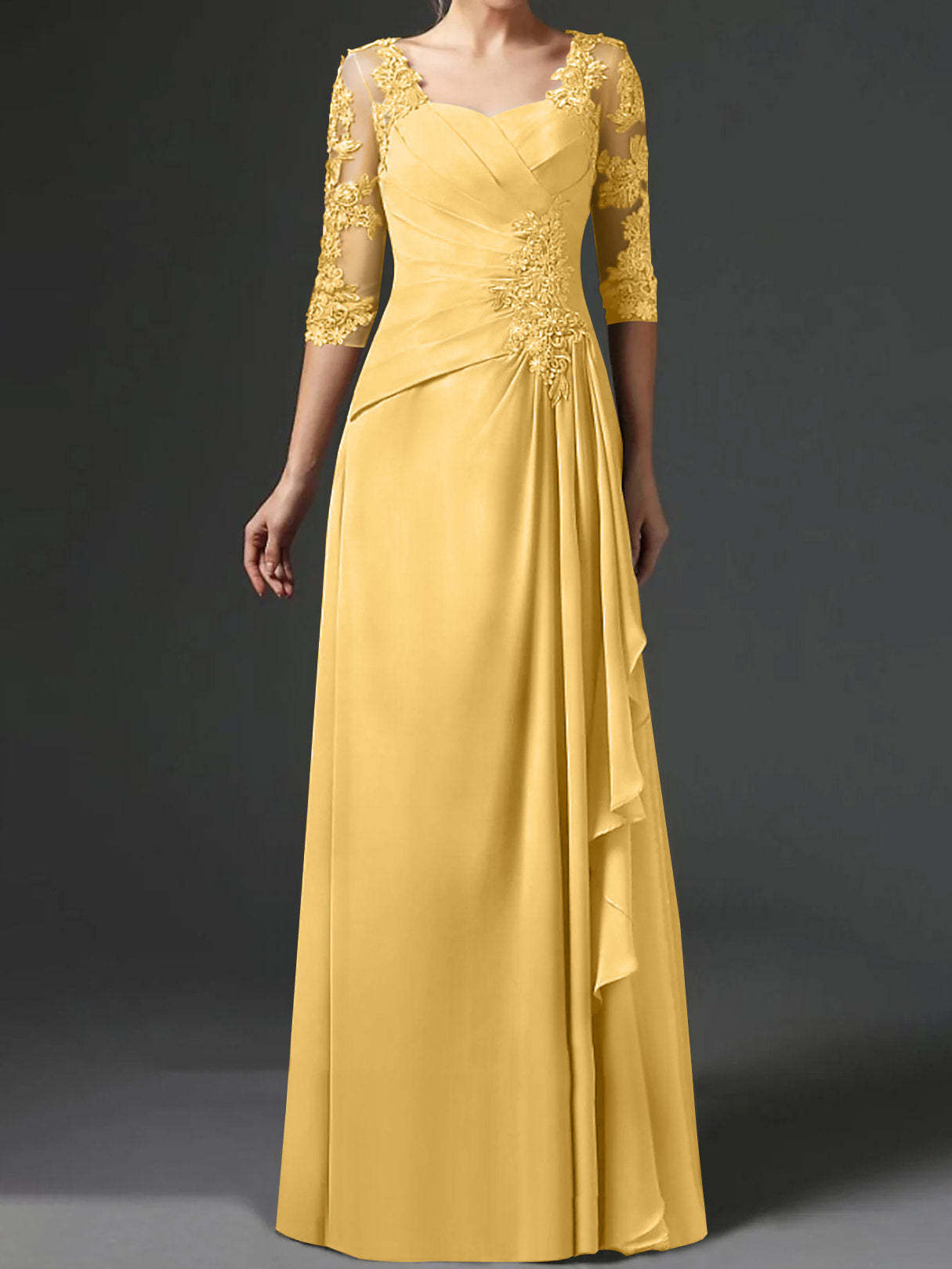 Floor-Length A-Line Princess Gown with Square Neck and Half Sleeves-BMbridal