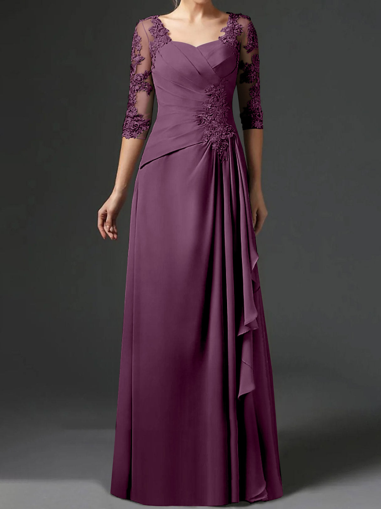 Floor-Length A-Line Princess Gown with Square Neck and Half Sleeves-BMbridal