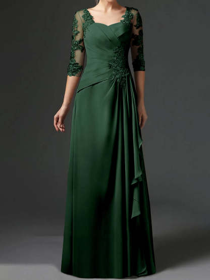 Floor-Length A-Line Princess Gown with Square Neck and Half Sleeves-BMbridal