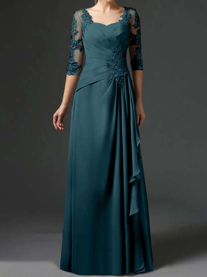 Floor-Length A-Line Princess Gown with Square Neck and Half Sleeves-BMbridal
