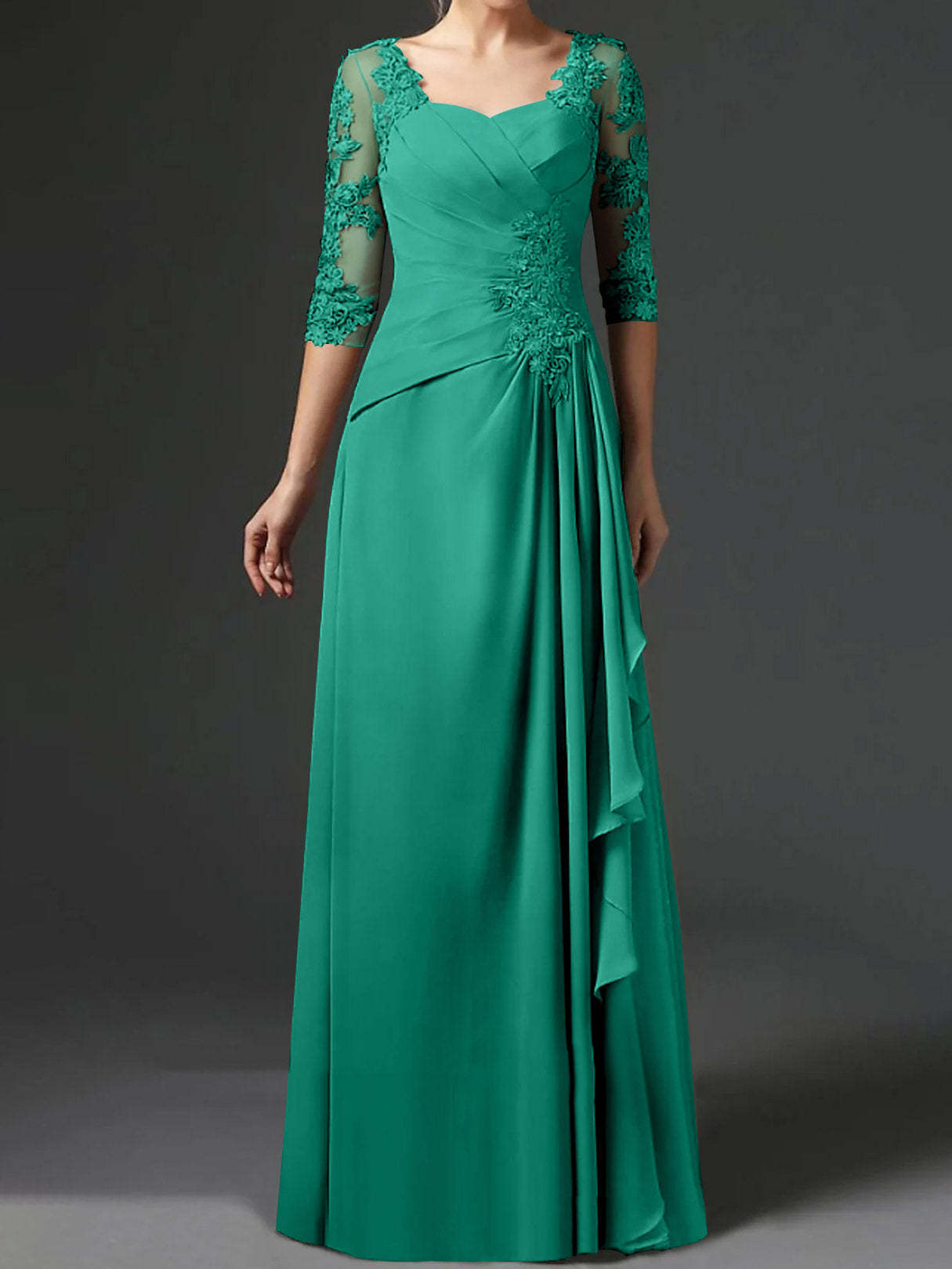 Floor-Length A-Line Princess Gown with Square Neck and Half Sleeves-BMbridal