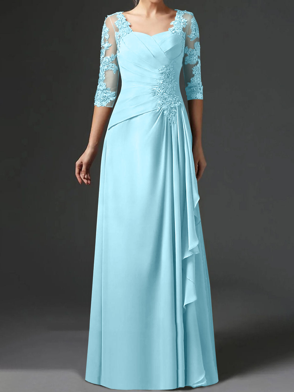 Floor-Length A-Line Princess Gown with Square Neck and Half Sleeves-BMbridal