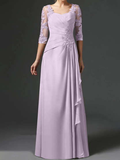 Floor-Length A-Line Princess Gown with Square Neck and Half Sleeves-BMbridal