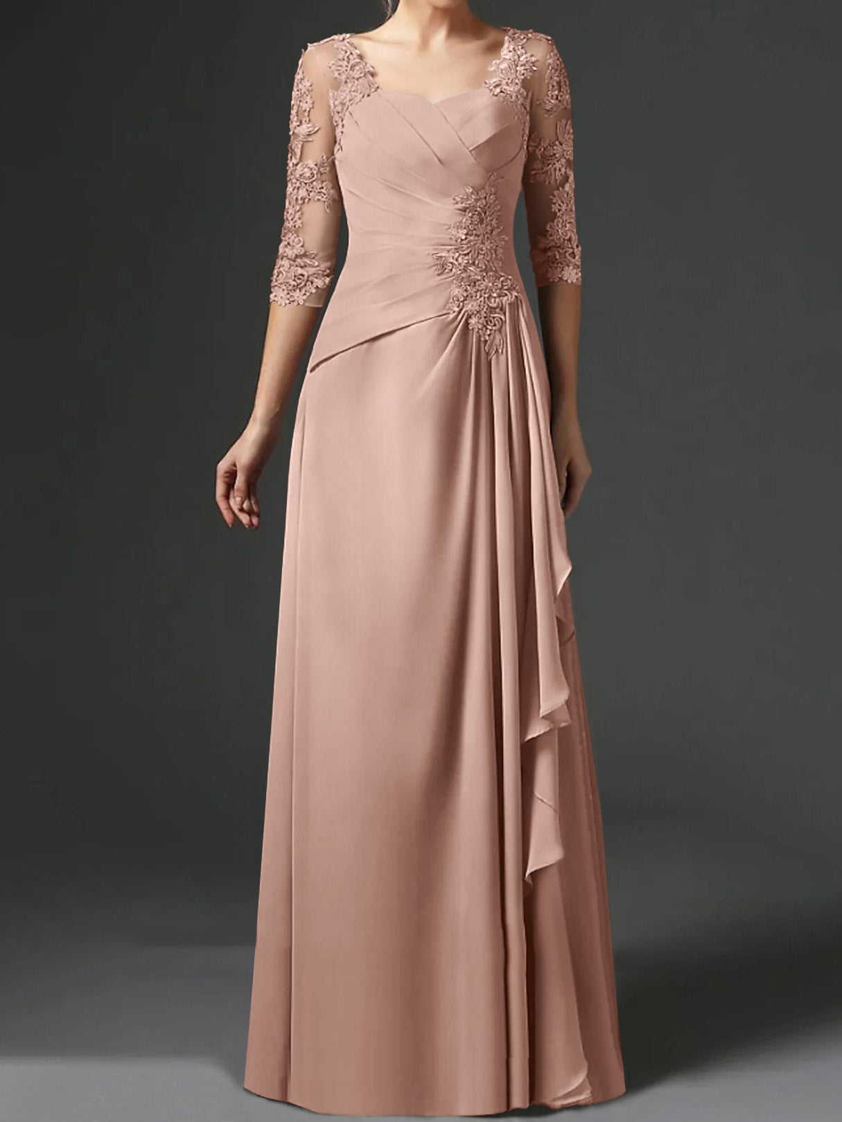 Floor-Length A-Line Princess Gown with Square Neck and Half Sleeves-BMbridal