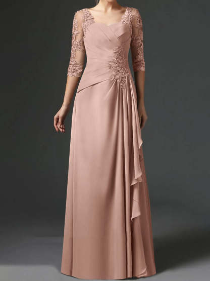 Floor-Length A-Line Princess Gown with Square Neck and Half Sleeves-BMbridal